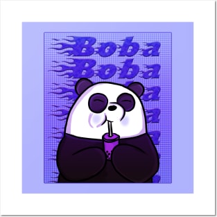 Purple Aesthetic Panda with Bubble Tea Posters and Art